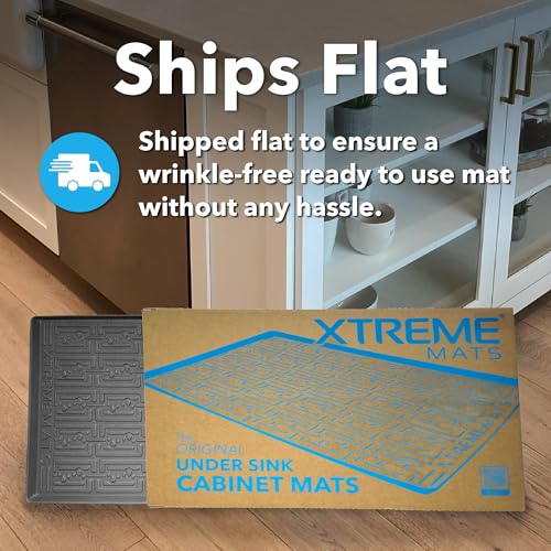 XTREME MATS Waterproof Undersink Mat (Beige 25" 1/4 x 19 1/4) Cabinet Base Liner for Bathroom Vanity Cabinets Catches Leaks Prevents Damage Flexible Driptray - color: Beige, size: 25" 1/4 x 19" 1/4)