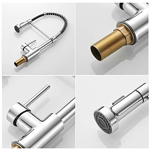 Kitchen Faucet with Pull Down Sprayer, Stainless Steel, Chrome | 1 Handle Spring Sink Faucets, Lead-Free Stainless Steel, 1 or 3-Hole with Deck Plate,Farmhouse, RV, Bar, Laundry Room - color: D - Chrome