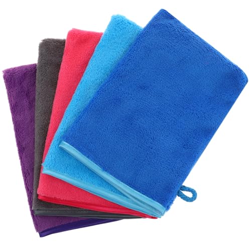 5 Pack Microfiber Washcloth, 6"x8" Fast Drying Bath Mitts Face Towels, Super Absorbent Soft Towel Body Facial Cloths Small Wash Mitt for Travel Showering Washing Face (Pink Purple Blue Blue Gray)