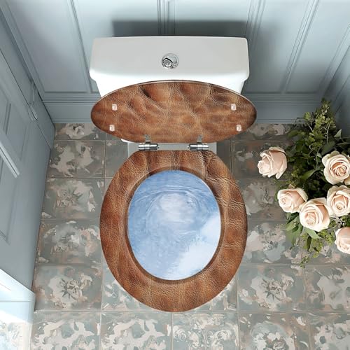 Round Resin Toilet Seat, Quietly Close Quick Release Hinges Cover | Toilet Lid Cover Easy to Clean and Install, Brown Veal Leather Crumpled Mottled Grunge Texture Heavy Duty Toilet Seat - color: pattern7, size: O-shape