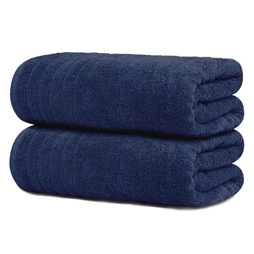 2 Piece Extra Large Bath Sheets 35 x 70 Inches, Navy | 100% Cotton, Larger & Lighter Weight, Quicker to Dry, Super Soft & Absorbent, Oversized Bath Towels - color: Navy
