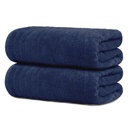 2 Piece Extra Large Bath Sheets 35 x 70 Inches, Navy | 100% Cotton, Larger & Lighter Weight, Quicker to Dry, Super Soft & Absorbent, Oversized Bath Towels - color: Navy
