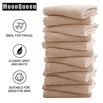 MOONQUEEN Microfiber Facial Cloths Fast Drying Washcloth 12 Pack - Premium Soft Makeup Remover Cloths - Brown - color: Brown, size: 12x12 Inch (Pack of 12)