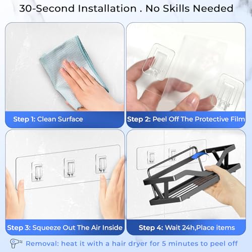 Shower Caddy Adhesive Replacement Hooks, Heavy Duty Waterproof Strips, No Drilling for Bathroom Shelves, Kitchen Racks, and Soap Holders (Transparent-6 Pack 1&3 Hook) - color: Transparent-6 Pack 1&3 Hook
