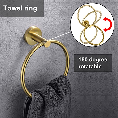 Gold Toilet Paper Holder, Towel Ring Set 2 Pieces Hand Towel Holder for Bathroom Hardware Accessories Set SUS304 Stainless Steel Sturdy Wall Mount Bathroom Holder… - color: Brushed Gold