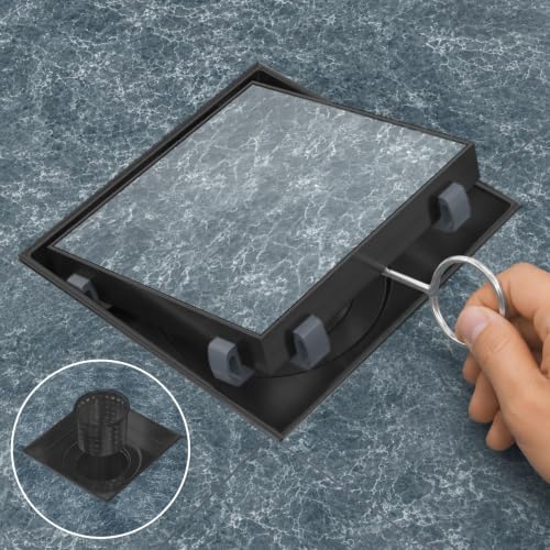 Tile Insert Square Shower Drain 6 in with Strainer, Matte Black | SUS 304 Stainless Steel, Removable Grate & Hair Strainer Design, for Bathroom, Kitchen, Balcony, Garage, Basement, Toilet - color: Matte Black, size: 6-Inch