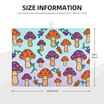 Cute Cartoon Mushroom Kitchen Dish Drying Mat Absorbent Reversible Microfiber Pad Fast Drying Countertop Protector Large “18 x 24" Dish Mat - color: Blue-purple-Mushroom