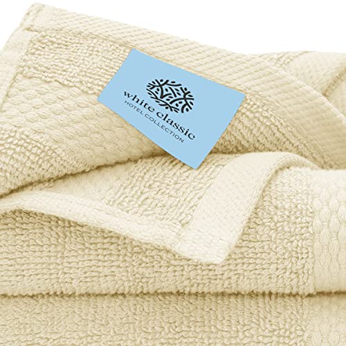 White Classic Luxury Cotton Washcloths 13x13 Inch - 650 GSM Turkish Cotton | Hotel, Spa, Bathroom Face Towel | 12 Pack, Beige - color: 08: Beige