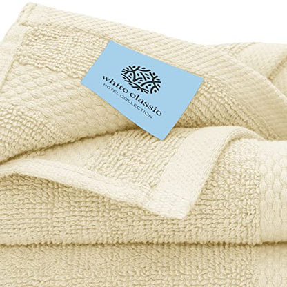 White Classic Luxury Cotton Washcloths 13x13 Inch - 650 GSM Turkish Cotton | Hotel, Spa, Bathroom Face Towel | 12 Pack, Beige - color: 08: Beige