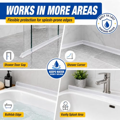 Shower Threshold Water Dam, 67 in Flexible Barrier, Transparent | Flexible peel-and-stick water barrier for shower thresholds, sink edges, and countertops; 67 x 0.79 x 0.47 in - color: Transparent, style: 67Inch