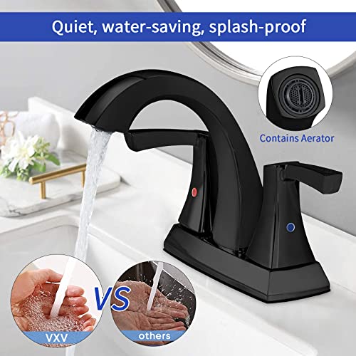 VXV Bathroom Faucet Matte Black, 2 Handles Low Arc Bathroom Sink Faucets, 4 Inch Centerset Bath Lavatory Faucets with Pop-up Drain & Faucet Supply Lines (MB) - color: Matte Black-4 inches