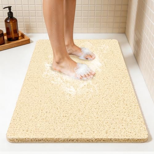 32 * 24in Shower Mat Bathtub Mat Non Slip | Bathmats Non Slip, Quick Drying Foot Scrubber Loofah Mats for Inside Shower, Tub, Bathroom, Home, Beige - color: Beige, size: 32" x 24" (Rectangular)