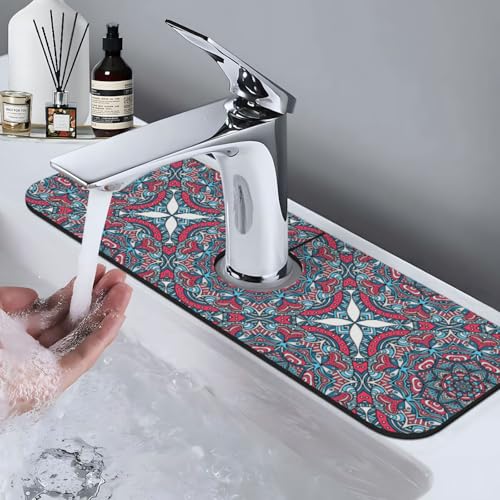 Diatomite Faucet Mat for Kitchen Fast Drying Sink & Bathroom Counter, Super Absorbent Water Sink Protectors Prevent Moisture Buildup, Sink Splash Guard Mandala Style - color: Mandala
