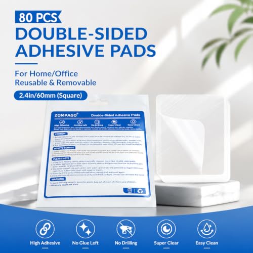 ZOMPAGO Heavy Duty Double Sided Mounting Square Tape Picture Hanging 80PCS | Waterproof, strong high strength adhesion, removable no residue, shower applicable, durable wall mounting adhesive dots - size: 80PCS（Square）