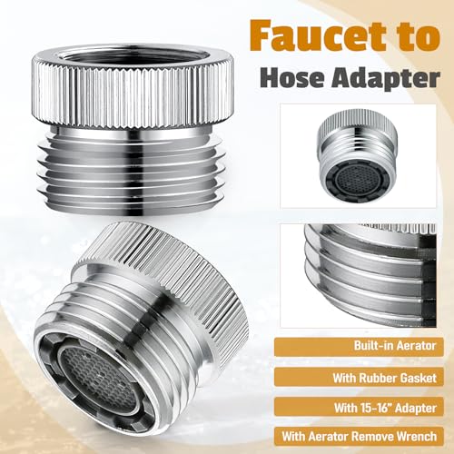 Faucet Adapter with Aerator Faucet to Hose Adapter 3/4" GHT Thread Chrome | Faucet Adapter to Garden Hose Attachment for Sink Faucet to Garden Hose Adapter - color: Faucet Hose Adapter-A