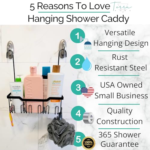 Heavy-Duty Black Hanging Shower Caddy with Rotatable Hooks and Adhesives - Rust-Proof 304 Stainless Steel - Bathroom Caddy for Organizing Your Shower Essentials - color: Single Tier - Matte Black