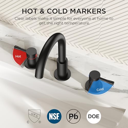 FORIOUS Bathroom Faucet 3 Hole, 360° Swivel 8 Inch Sink Faucet Matte Black | with Pop Up Drain, 2 Handles,for Sink Vanity RV Lavatory Farmhouse, 304 Stainless Steel, Lead-free, Leakproof - color: Matte Black