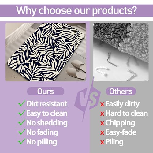 Black Leaves Bathroom Rugs, Fast-Absorbing Bath Mat, Quick-Dry Non-Slip Thin Rug for Bathroom Floor Kitchen 17"x30" - color: Black Leaves