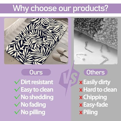 Black Leaves Bathroom Rugs, Fast-Absorbing Bath Mat, Quick-Dry Non-Slip Thin Rug for Bathroom Floor Kitchen 17"x30" - color: Black Leaves
