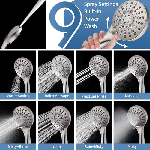 BRIGHT SHOWERS Slide Bar Shower Set with Handheld Shower Head, ADA-Compliant Stainless Steel Grab Bar, Adjustable Height and 69-Inch Hose, Brushed Nickel - color: Brushed Nickel