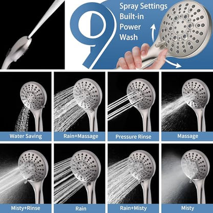BRIGHT SHOWERS Slide Bar Shower Set with Handheld Shower Head, ADA-Compliant Stainless Steel Grab Bar, Adjustable Height and 69-Inch Hose, Brushed Nickel - color: Brushed Nickel