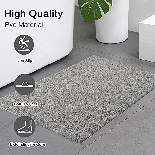 Shower Mat Non Slip Without Suction Cups, 32x17 Inch, PVC Loofah Bath Mat for Textured Tub Surface, Bathroom, Bathroom, Quick Drying (Grey) - color: Grey, size: 32" x 17" (Rectangular)