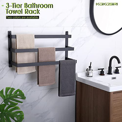 KOKOSIRI Towel Bars Black Bath Towel Holders Bathroom 3-Tiers Ladder Towel Rails Wall Mounted Towels Shelves Rack Stainless Steel, B5006BK-L24 - color: Matte Black