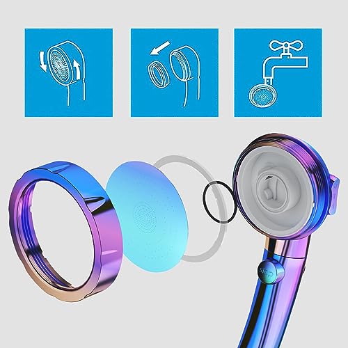 Drill-Free High Pressure Handheld Shower Head with ON/OFF Switch, 3 Spray Modes - Polished Finish, Shower Head (Radiant Rainbow) + Bracket + Hose | 3 Spray Modes with ON/OFF Switch, Detachable Dog Shower Attachment, Pet Shower Wand with Bracket & Hose, Ra