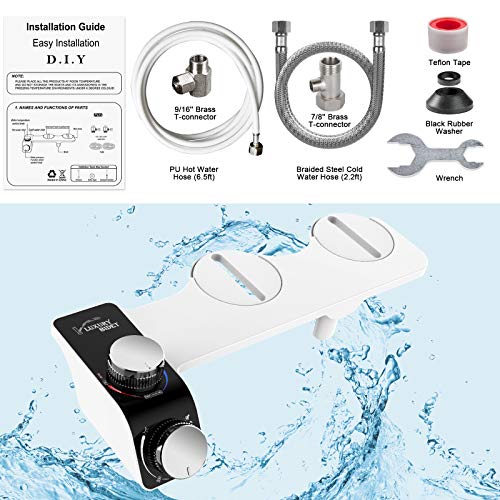 Bidet Attachment - Warm and Cold Water Bidet for Toilet, Non-Electric Bidet Toilet Seat Attachment with Self-Cleaning Dual Nozzle, Easy Installation, Fresh Water Spray for Sanitary and Feminine Wash