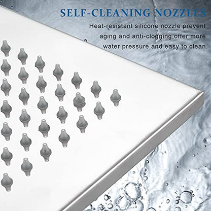 NeierThodore Polished Chrome Large 16 Inch LED Shower Head Solid Square Rainfall with Rubber Nozzles, 3 Settings - color: Chrome, size: 16 Inch