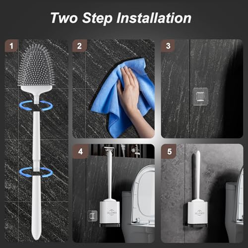Silicone Toilet Brush, Ventilation Slots Holder 1 Pack Pearl White | Flexible Bristles Flat Head for Rim, Hair Tangle-Free, Easy to Clean, Compact Design, Rustproof Handle, for Toilet/Sink/Tub - color: White