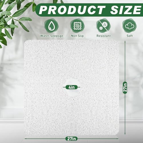 Shower Mat Non Slip,27 x 27 Inch Extra Large Bath Mat with Drain,Soft Square Loofah Shower Stall Mat Bathtub Mat for Bathroom,Without Suction Cups (White) - color: White