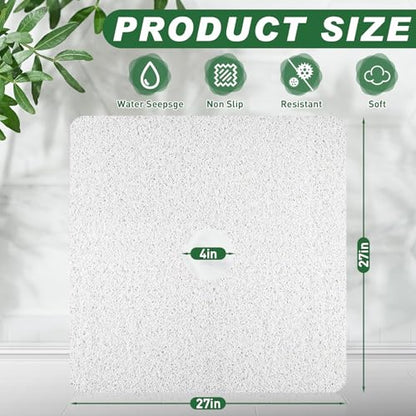 Shower Mat Non Slip,27 x 27 Inch Extra Large Bath Mat with Drain,Soft Square Loofah Shower Stall Mat Bathtub Mat for Bathroom,Without Suction Cups (White) - color: White