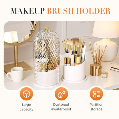 Concealed Toothbrush Holder, Makeup Brush Holder Organizer with Lid 360 Rotating Clear Dustproof for Dresser Tabletop Bathroom Countertop (Black) - color: Black