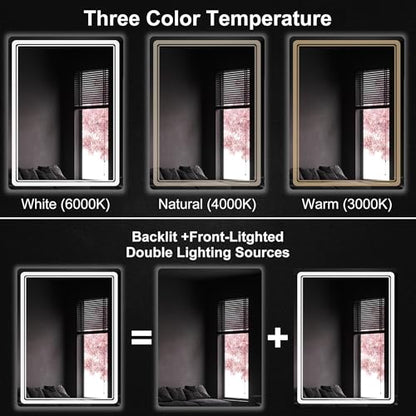 LED Bathroom Mirror with Lights, Anti-Fog, Dimmable, Lighted Bathroom Vanity Mirror for Wall, UL-Certified (32 x 24) - size: 32"L x 24"W