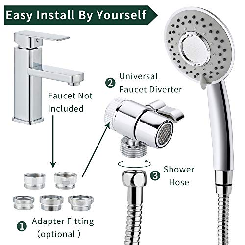 Sink Hose Shower Sprayer Attachment - Faucet Extension w/ 5 Adapters For Bathroom Bathtub, Kitchen Faucet, Utility Laundry Tub, Garden Hose Thread Spout For Delta, Moen, Kohler, American Standard - color: c-silver-big panel