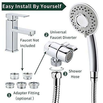 Sink Hose Shower Sprayer Attachment - Faucet Extension w/ 5 Adapters For Bathroom Bathtub, Kitchen Faucet, Utility Laundry Tub, Garden Hose Thread Spout For Delta, Moen, Kohler, American Standard - color: c-silver-big panel