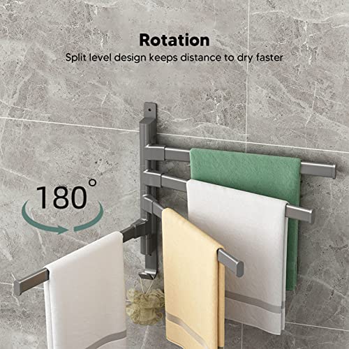 Swivel Towel Bar, 180° Rotary Aluminum Wall Mount Rack Rail with Hook Space Saving Organizer Hanging Swing Out Hanger Support for Bathroom, Hotel, Kitchen (5 Arms) - color: 5 Arms