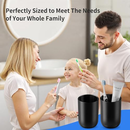 MOPMS 13oz Bathroom Tumbler 2PC, Unbreakable Plastic Cup, Black | Unbreakable 380ml plastic bathroom tumbler with non-slip grip. Durable, reusable toothbrush cup for home and travel - color: Black-2pcs