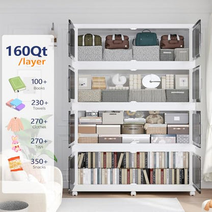 120Gal Extra Large Stackable Storage Bins with Lid, 480QT Foldable Collapsible Storage Box with Doors and Wheels, Plastic Closet Organizers Container Drawer for Bedroom Dorm Kitchen, 3Pack - size: 40Gal-3Pack