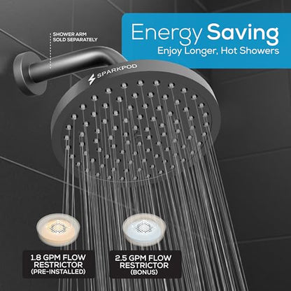 SparkPod Rain Shower Head, 8 Inch Round, Midnight Black Matte Finish | High Pressure Shower Heads, 90 Nozzles, Adjustable Showerhead, No Tools Needed, Universal Connection - color: Midnight Black Matte, style: 8 Inch Round