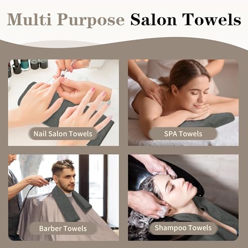 FIXSMITH Salon Towels 12 Pack, Grey Hand Towels for Bathroom, Quick Dry Gym Towels, Spa Face Towel, Absorbent Microfiber Towels for Salon, Barber, Gym, Bath, Pedicure and Home Hair Care,16 x 27 in - color: Grey