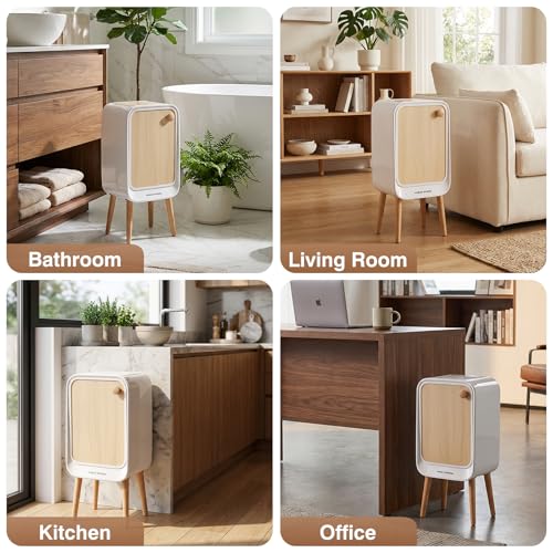 Motion Sensor Touchless Trash Can for Living Room Bedroom, 5.3 Gallon/20L Automatic Stainless Steel Slim Tall Garbage Can with Butterfly Lid&Legs, Wood Color - color: Wood