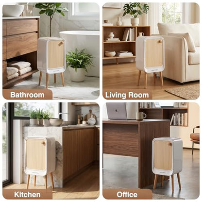 Motion Sensor Touchless Trash Can for Living Room Bedroom, 5.3 Gallon/20L Automatic Stainless Steel Slim Tall Garbage Can with Butterfly Lid&Legs, Wood Color - color: Wood