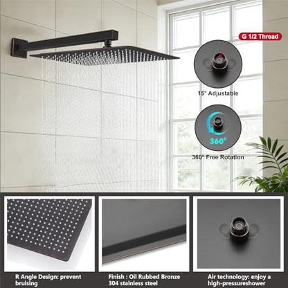 Midanya Shower System with Tub Spout,Bathtub Shower Faucet Set with Square Rainfall Head and Handheld Sprayer Wall Mount Tub Faucet Set with Valve and Trim Kit,16 Inch Oil Rubbed Bronze - color: Oil Rubbed Bronze, size: 16 Inch