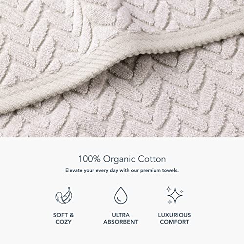Texere 100% Organic Cotton Jacquard 650 GSM Premium Bath Towel Sets - Extra Absorbent Quick Dry and Plush, 2 Large Bath Towels, 2 Hand Towels, 2 Washcloths (Cable, Light Taupe, 6 Piece) - color: Light Taupe (Cable)