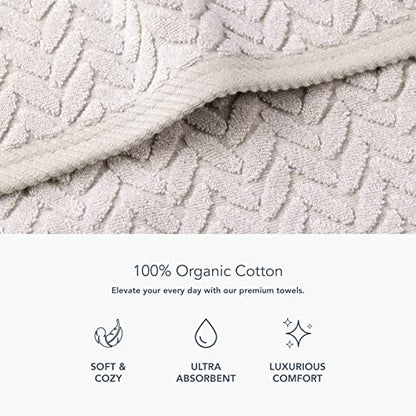 Texere 100% Organic Cotton Jacquard 650 GSM Premium Bath Towel Sets - Extra Absorbent Quick Dry and Plush, 2 Large Bath Towels, 2 Hand Towels, 2 Washcloths (Cable, Light Taupe, 6 Piece) - color: Light Taupe (Cable)