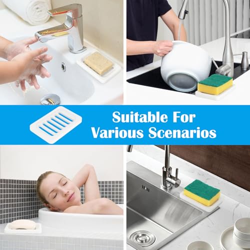 Topsky 2Pcs Soap Dish Holder, Non-Slip Bathroom Accessories Silicone Soap Case Saver, Sink Deck Bathtub Shower Dish Soap Drainer, Silicone Holder for Soap, Sponges, Scrubber (White-2pcs) - color: White-2pcs
