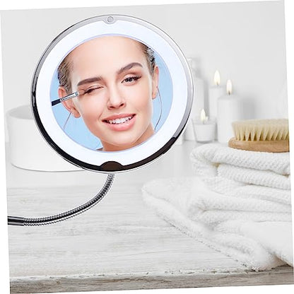 Rotating Makeup Mirror with Magnification LED Light Powerful Suction Cup Vanity Mirror for Bathroom Bedroom Travel Viewing Angle