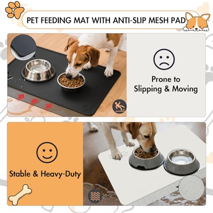 Newest Diatomite Stone Pet Feeding Mat for Dog&Cat–Super Absorbent Diatomite Fast Drying Stone Dog Food Mat, Quick Dry Dog Mats for Food and Water with Non-Slip Pad (24×16'', Off White, Square) - color: Off White Square